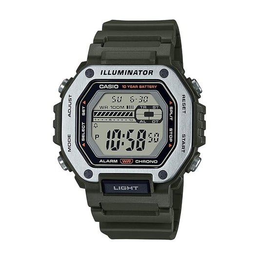 Casio Resin Digital Green Dial Men Watch-Mwd-110H-3Avdf, Green Band