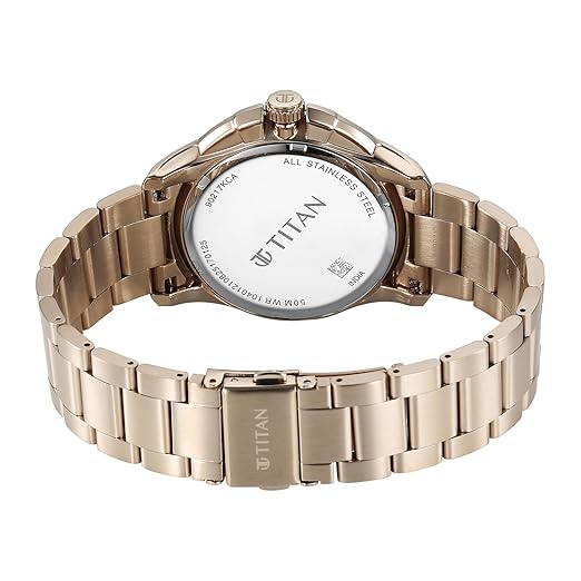 Titan Classique Four Eye Multifunction Analog with Anthracite Dial Carnation Gold Stainless Steel Strap Watch for Men - 90217KM02