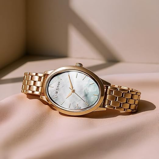 Titan Secluded Quartz Analog Mother of Pearl Dial Rose Gold Stainless Steel Strap Watch for Women - 2707WM01