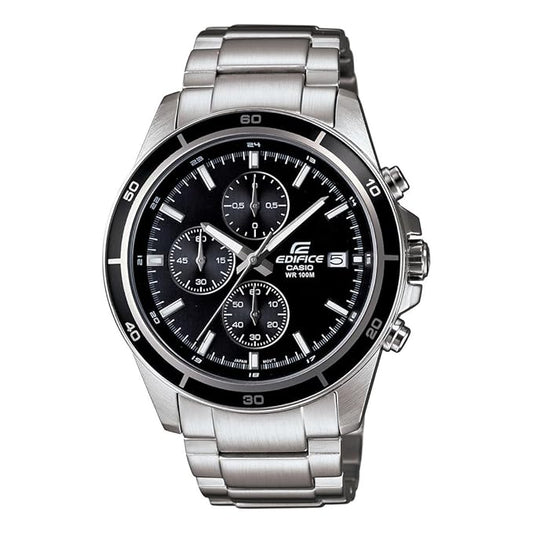 Casio Edifice EFR-526D-1AVUDF Black Analog Dial Silver Stainless Steel Band Men's Watch Solid Band Stop-Watch EX093