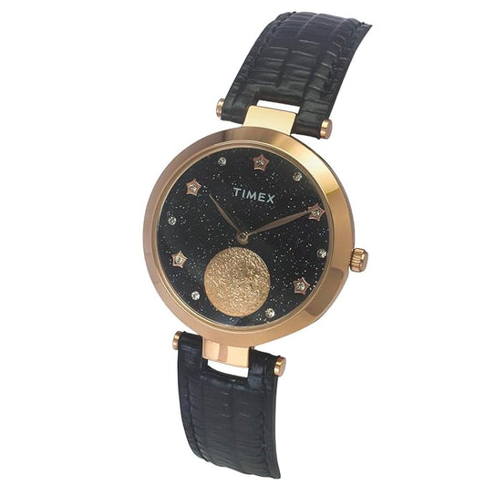 Timex Fashion Women Quartz Black Dial Analog Leather Watch TWEL19203