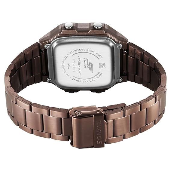 Sonata Hexa Digital Black Dial Brown Color Stainless Steel Strap Watch For Unisex NU77134PM05W