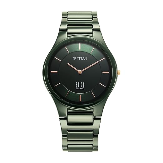 Titan Men Green Ceramic Quartz Analog Dial Ceramic Strap Watch-NT1696QC06