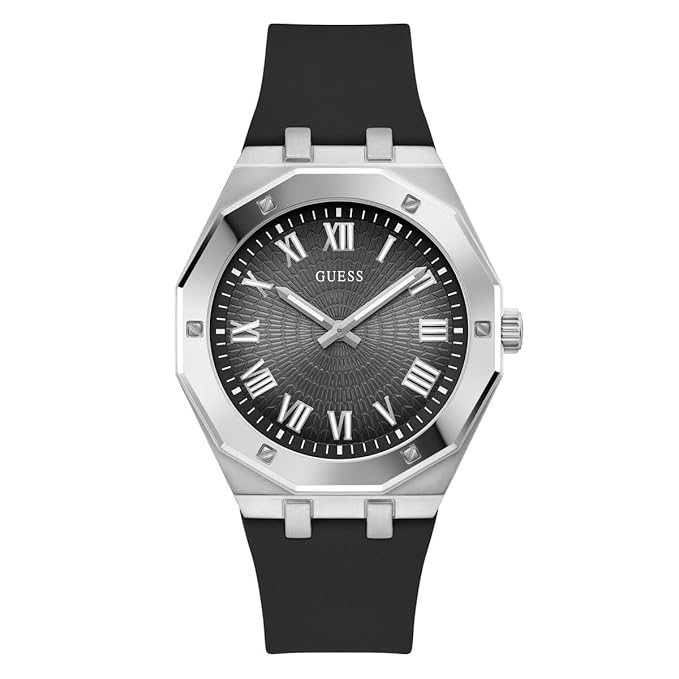 GUESS Men's 42mm Watch - Black Strap Black Dial Silver Tone Case GW0663G1