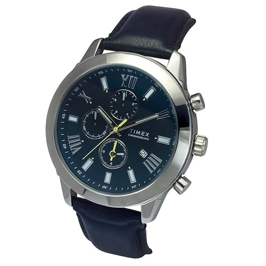 TIMEX Men's Blue Round Chronograph Leather Watch  - TWEG18515