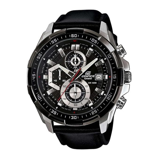 Casio Edifice EFR-539L-1AVUDF Black Analog Dial Black Leather Band Men's Watch Chronograph 100M Water Resistant EX193