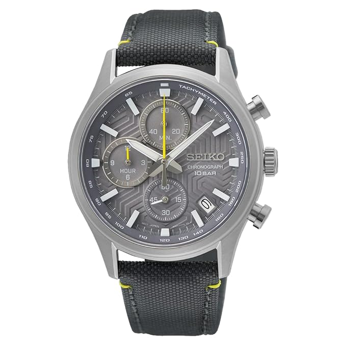 Seiko Leather Dress Chronograph Men Watch Ssb423P1, Grey Dial, Bandcolor-Black