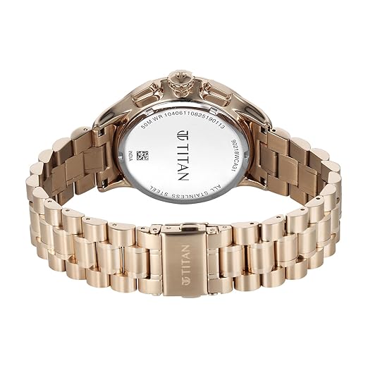 Titan Classique Half Cut Chronograph Quartz Analog with Anthracite Dial Carnation Gold Stainless Steel Strap Watch for Men - 90218WM01