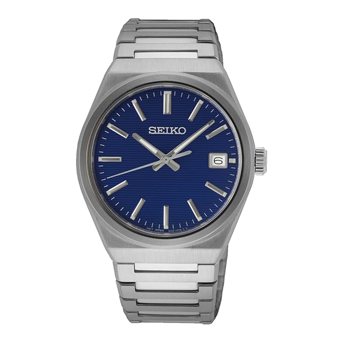 SEIKO Stainless Steel Dress Chronograph Men Watch Sur555P1, Blue Dial, Bandcolor-Silver
