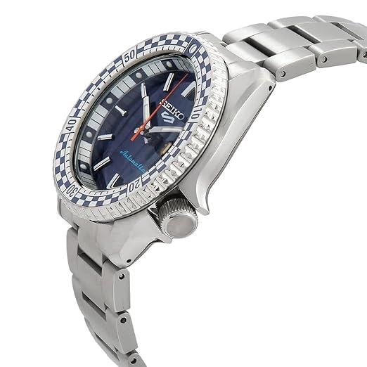 Seiko Stainless Steel Men 5 Sports Petrol Blue Dial 'Checker Flag' Analogue Special Edition-Srpk65K1, Bandcolor-Silver