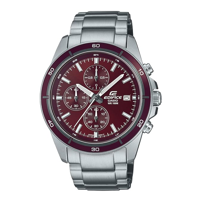 Casio Edifice EFR-526D-5CVUDF Red Analog Dial Silver Stainless Steel Band Men's Watch Chronograph 100M Water Resistant ED569
