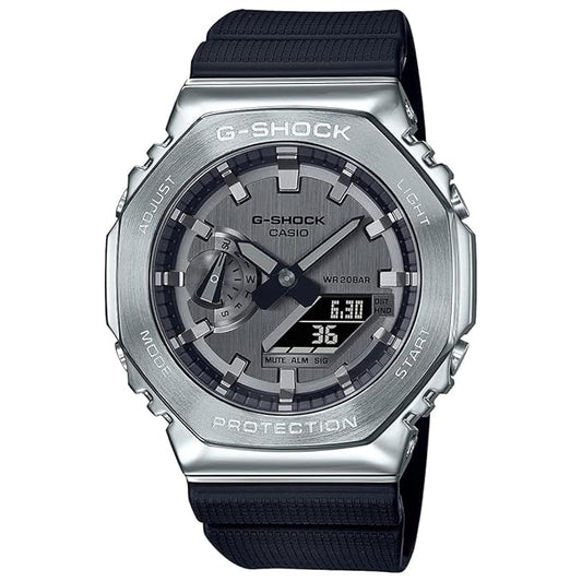 Casio G-Shock GM-2100-1ADR Silver Analog-Digital Dial Black Resin Strap Men's Watch Shock and 200M Water Resistant G1159