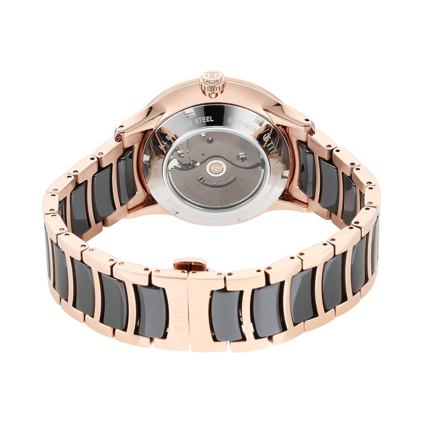Titan Ceramic Fusion Automatic Anthracite Dial Two Toned Rose Gold and Grey Stainless Steel Bracelet Watch for Men - NT90174KD03