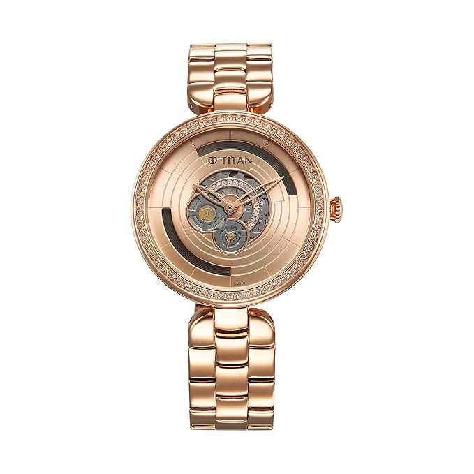 Titan Purple Abstract Quartz Analog Rose Gold Stainless Steel Strap for Women-95229WM01