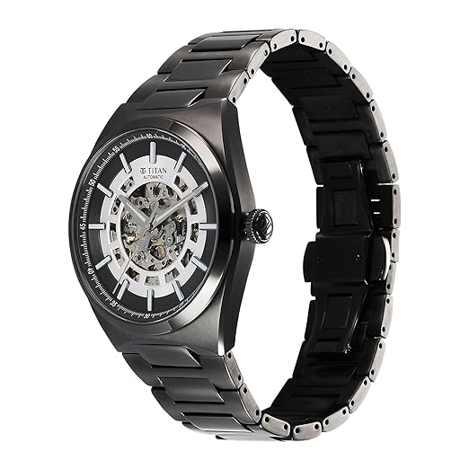 Titan Nexus Skeletal Automatic Analog with Gun Dial Gun Stainless Steel Strap Watch for Men - 90221QM02