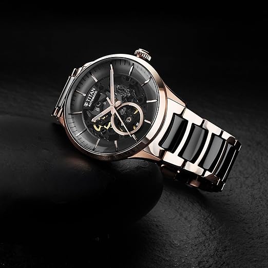 Titan Ceramic Fusion Automatic Anthracite Dial Two Toned Rose Gold and Grey Stainless Steel Bracelet Watch for Men - NT90174KD03
