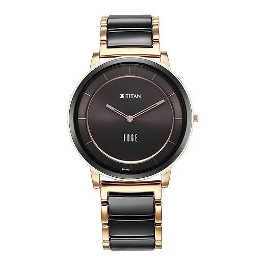 Titan Fusion Quartz Analog Black Dial Two Toned Black & Rose Gold Ceramic Strap Watch for Men - NT1878KD03