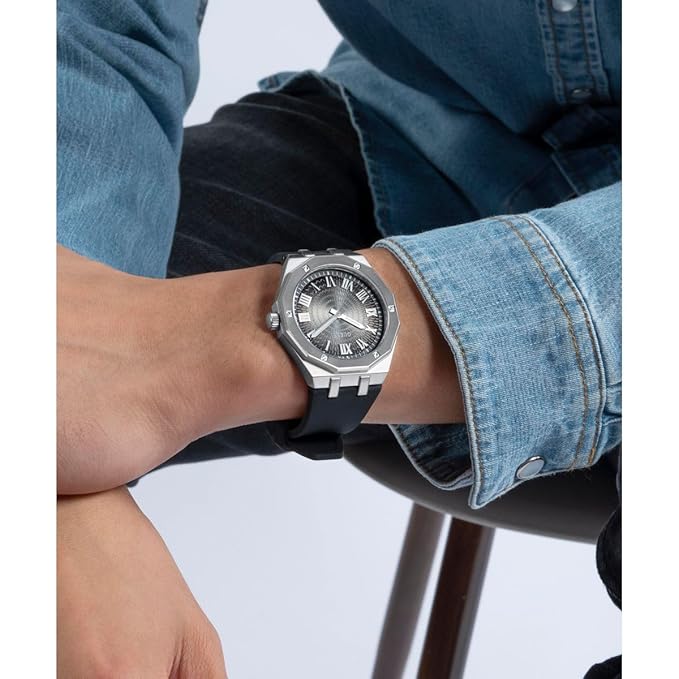 GUESS Men's 42mm Watch - Black Strap Black Dial Silver Tone Case GW0663G1