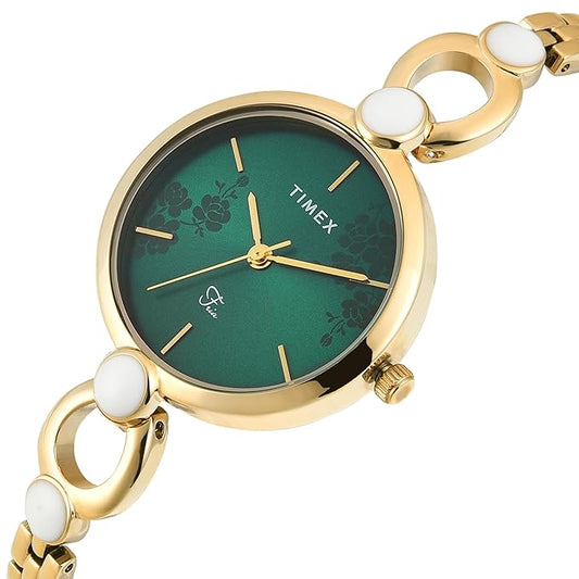TIMEX Fashion Women Quartz Green Dial Analog Brass Watch TWEL18109