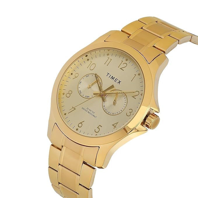 TIMEX Analog Watch for Man with Champagne Round Dial & Rose Gold Stainless Steel Bracelet Band Water Resistant Men's Wrist Watches - TW000X143