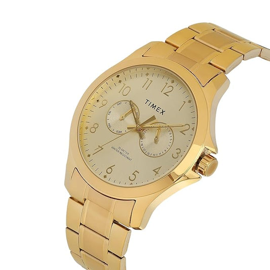 TIMEX Analog Watch for Man with Champagne Round Dial & Rose Gold Stainless Steel Bracelet Band Water Resistant Men's Wrist Watches - TW000X143