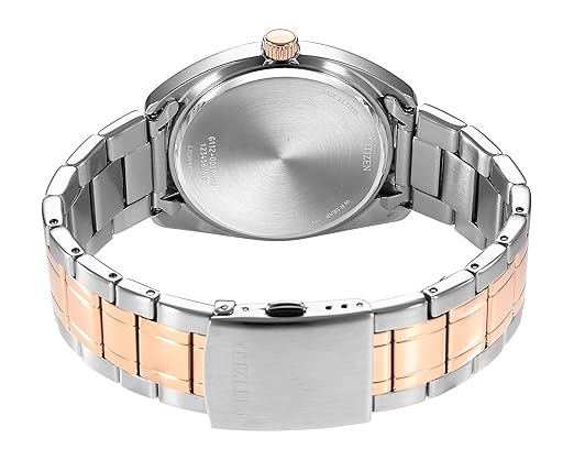 Citizen Quartz Wine Red Sun Ray Dial Silver Stainless Steel and Rose Gold Men Watch - BI510457X