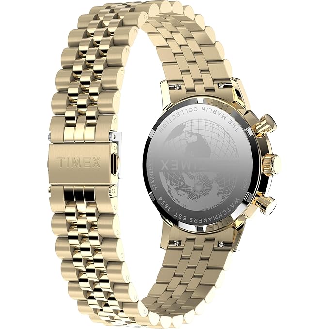 TIMEX Marlin Analog Black Round Dial & Gold Stainless Steel Bracelet Band Water Resistant Men's Wrist Watch - TWEG26706