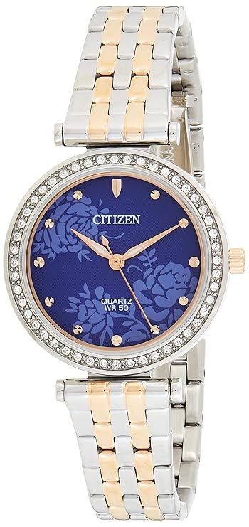 Citizen Stainless Steel Women's Quartz Ladies Analog Blue Dial Rose Gold Strap Watch -Er0218-53L