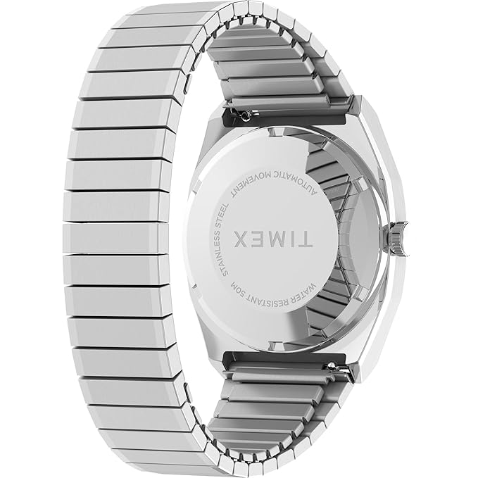 TIMEX E Line Reissue Mechanical Automatic Silver Rectangle Dial & Silver Stainless Steel Bracelet Band Water Resistant Men's Wrist Watch - TW2W70800IK