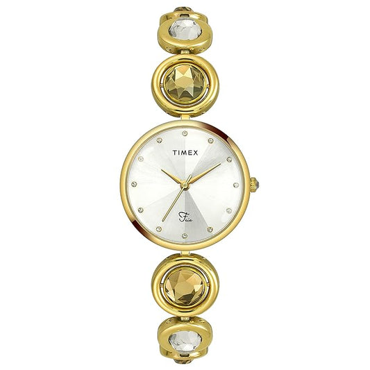 TIMEX Fria Analog Watch for Women with Silver Round Dial & Gold Brass Bracelet Band Water Resistant Women's Wrist Watches - TWEL16400
