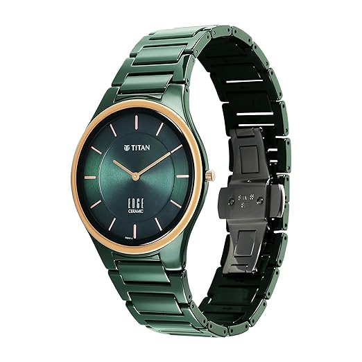 EDGE Titan Bicolour Quartz Analog Green Dial and Green Ceramic Strap Watch for Men/NT1696KC10