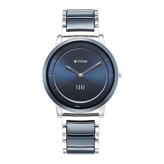 EDGE Titan Fusion Quartz Analog Midnight Blue Dial Two Toned Silver Steel & Blue Ceramic Strap Watch for Men - NT1878KD02
