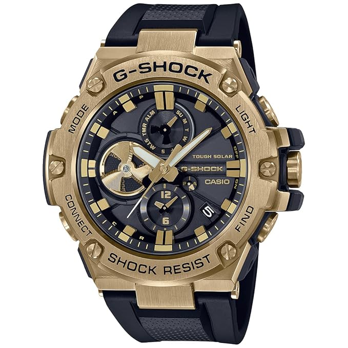 Casio G-Shock GST-B100GB-1A9DR Gold IP Black Analog Dial Black Resin Strap Men's Watch Tough Solar Bluetooth G1273