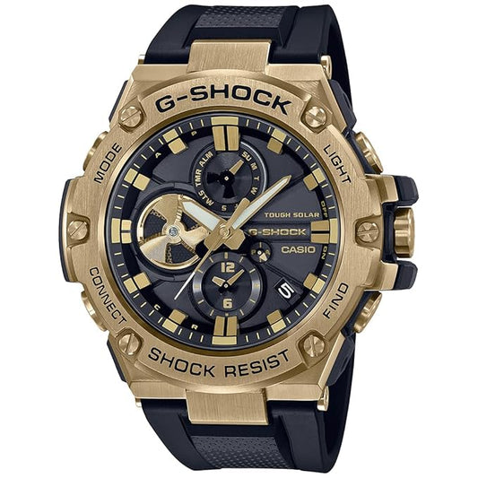 Casio G-Shock GST-B100GB-1A9DR Gold IP Black Analog Dial Black Resin Strap Men's Watch Tough Solar Bluetooth G1273