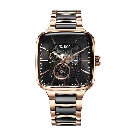 Titan Ceramic Fusion Skeleton Automatic Rich Black Dial Steel & Ceramic Strap Analog Watch for Men-90175KD03/NT90175KD03