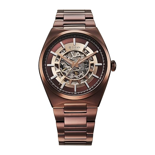 Titan Nexus Skeletal Automatic Analog with Brown Dial Brown Stainless Steel Strap Watch for Men - 90221QM01