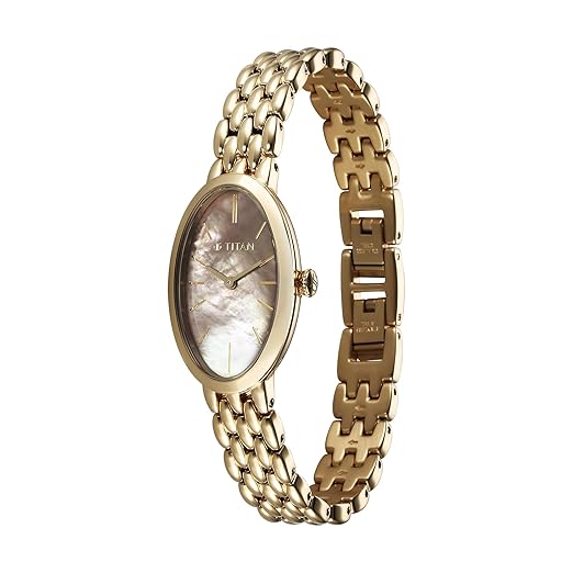 Titan Aura Quartz Analog Mother of Pearl Dial Stainless Steel Strap Watch for Women-95246YM01/NT95246YM01