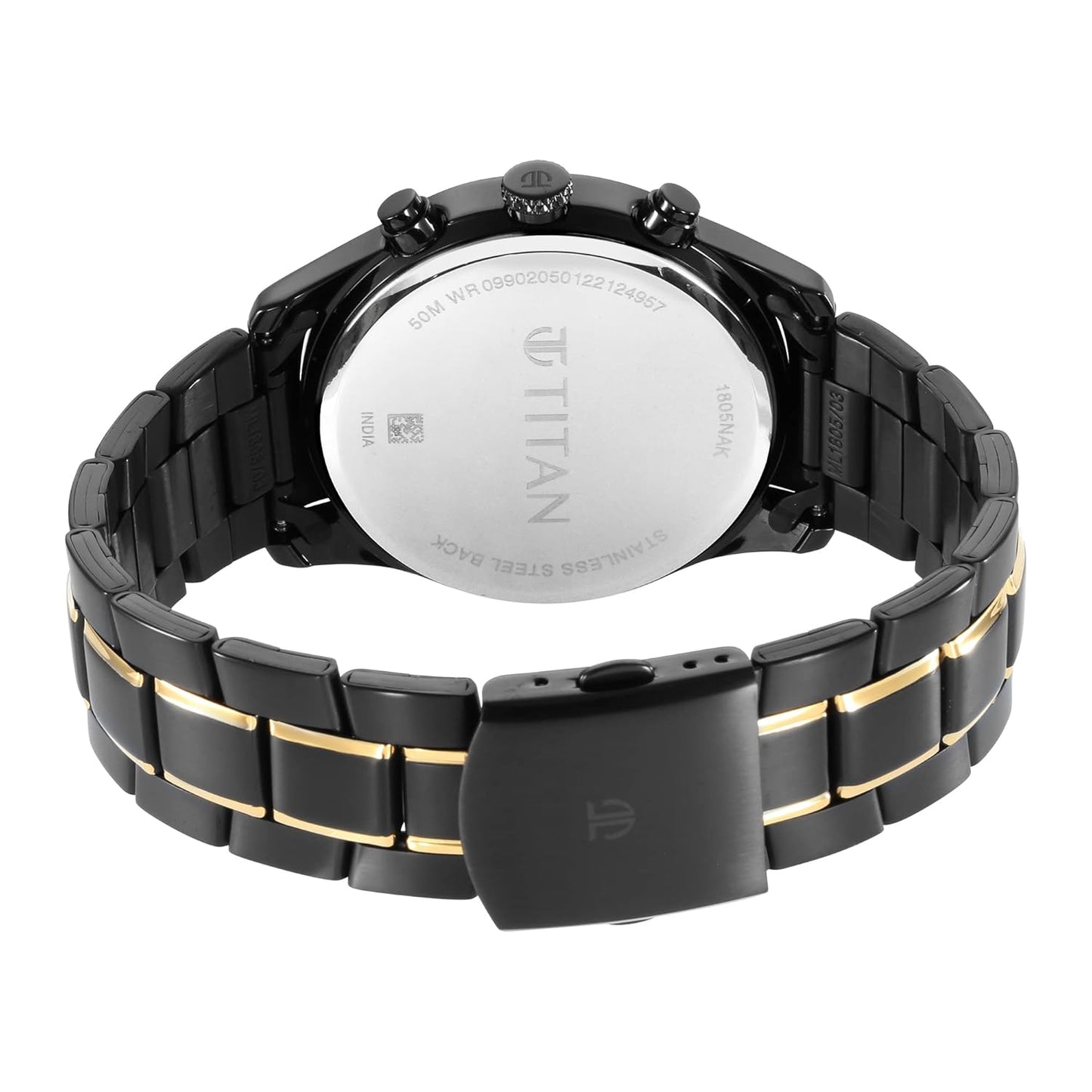 Titan Classique Quartz Analog Black Dial Two Toned Black and Gold Stainless Steel Strap Watch for Men - NT1805KM03