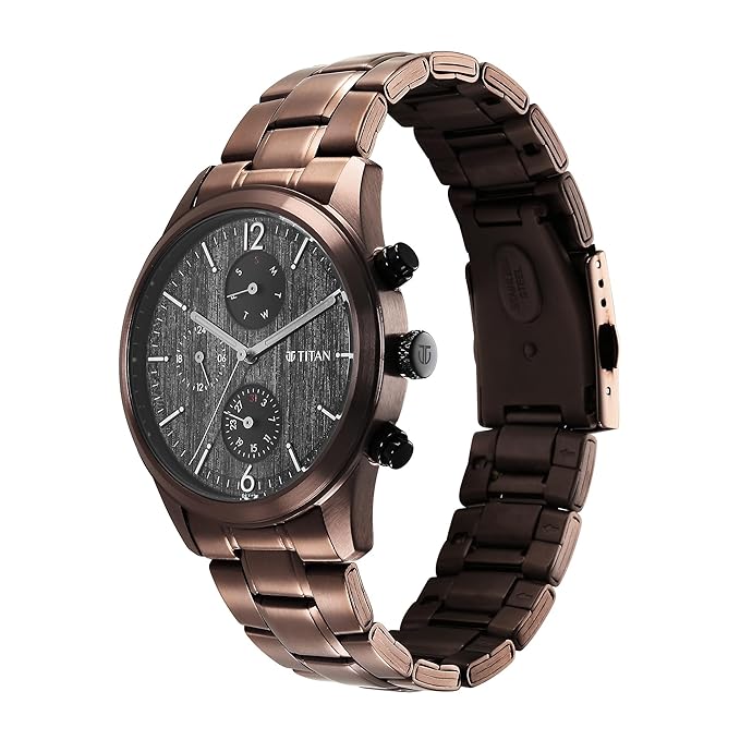 Titan Neo Splash Quartz Multifunction Anthracite Dial Brown Stainless Steel Strap Watch for Men - NT1805KM08