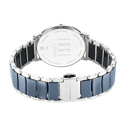 EDGE Titan Fusion Quartz Analog Midnight Blue Dial Two Toned Silver Steel & Blue Ceramic Strap Watch for Men - NT1878KD02