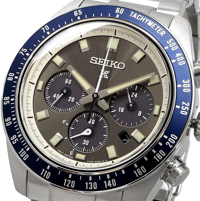 Seiko SSC939P1 Prospex Speedtimer, Solar Chronograph, Solar Chronograph, Men's Watch, Curved Sapphire Glass, Silver, Blue Bezel, Overseas Model