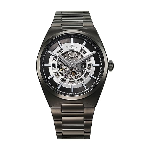 Titan Nexus Skeletal Automatic Analog with Gun Dial Gun Stainless Steel Strap Watch for Men - 90221QM02