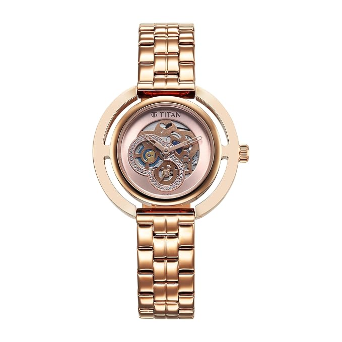 Titan Purple Abstract Quartz Analog Rose Gold Stainless Steel Strap for Women-95231WM01