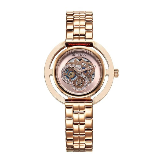 Titan Purple Abstract Quartz Analog Rose Gold Stainless Steel Strap for Women-95231WM01