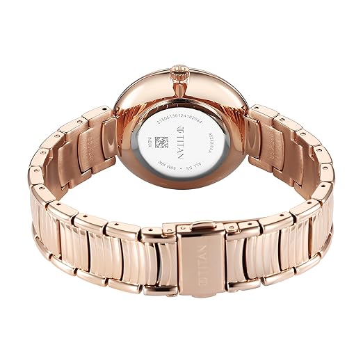 Titan Aura Quartz Analog Rose Gold Dial Rose Gold Stainless Steel Strap Watch for Women-NT95240WM01