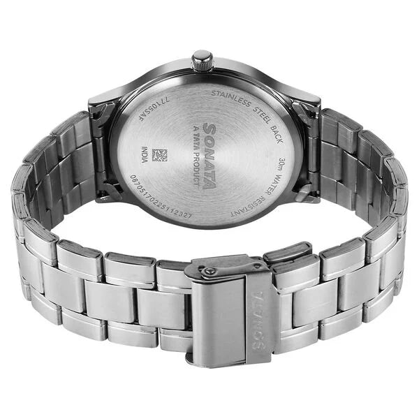 Sonata Aspire Quartz Analog Grey Dial Stainless Steel Strap Watch For Men NU77105SM26W