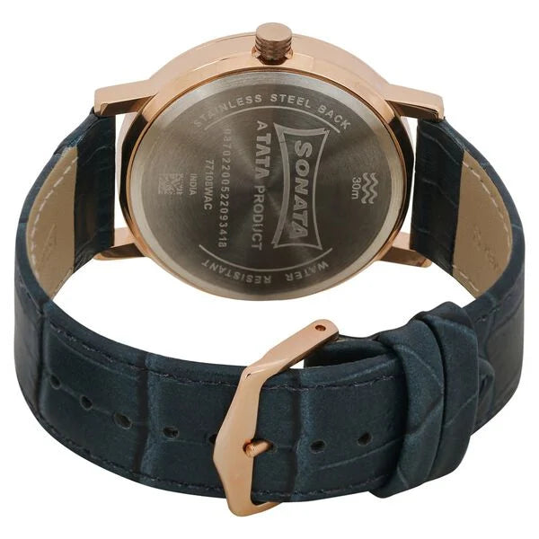 Sonata Quartz Analog with Day and Date Green Dial Leather Strap Watch for Men NR77108WL03