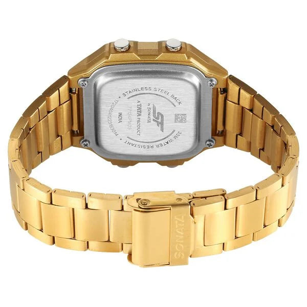 SF Digital Dial Golden Stainless Steel Strap Watch For Unisex NU77134PM03W