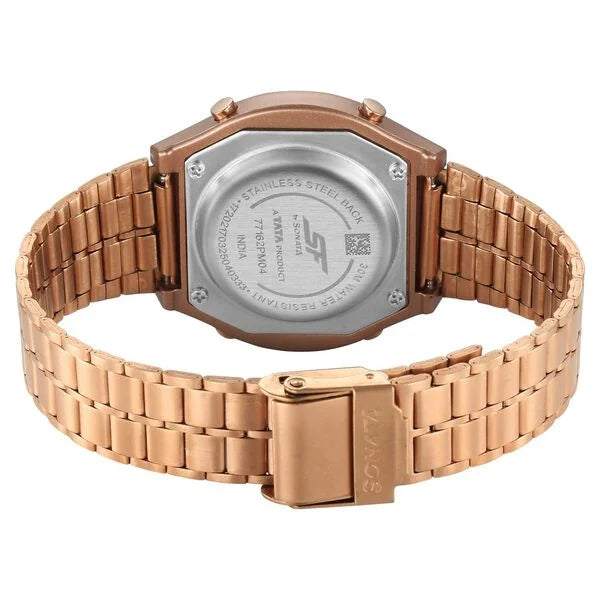 Sonata CirQle Digital Dial Rose Gold Stainless Steel Strap Watch For Men 77162PM04W