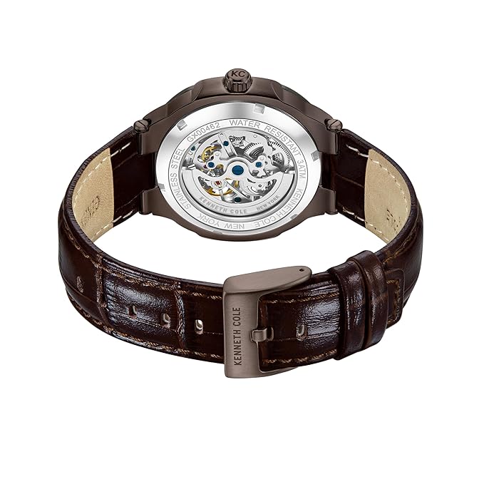 Kenneth Cole Automatic Grey Dial Brown Leather Strap Watch for Men - KCWGX0046203MN